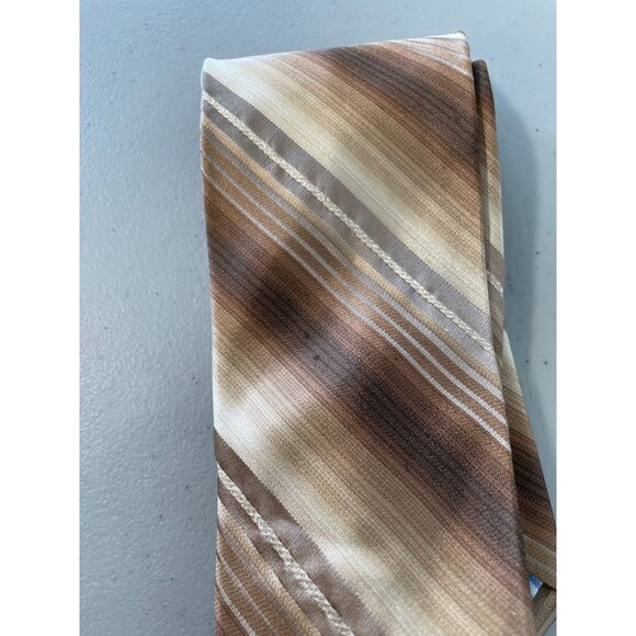 Brown Striped 100% Silk Neck Tie With Green Plaid Accent Business Professional - Picture 4 of 6